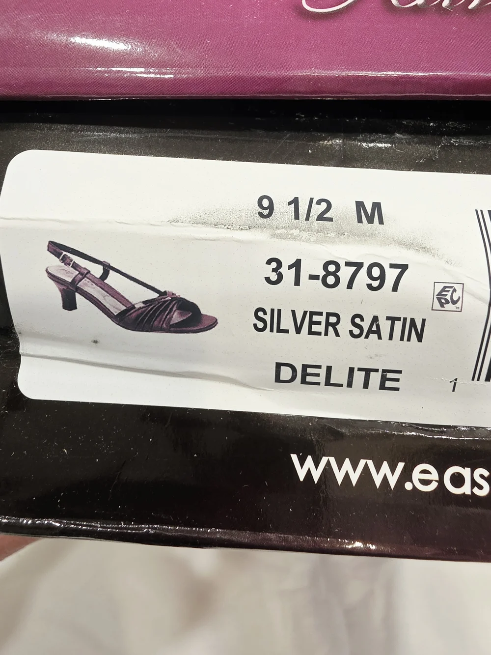 easy street Silver Satin Delite Rhinestone Slingback Heels